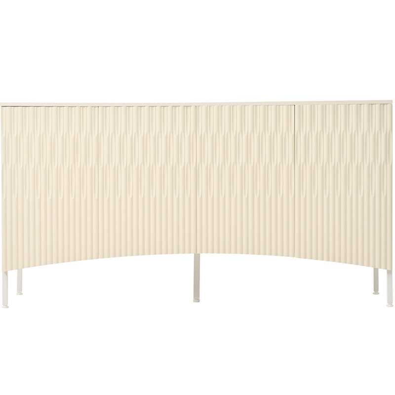Buffet console beige avec porte inférieure incurvée et accent de rainures arquées - Armoire de décoration American Design