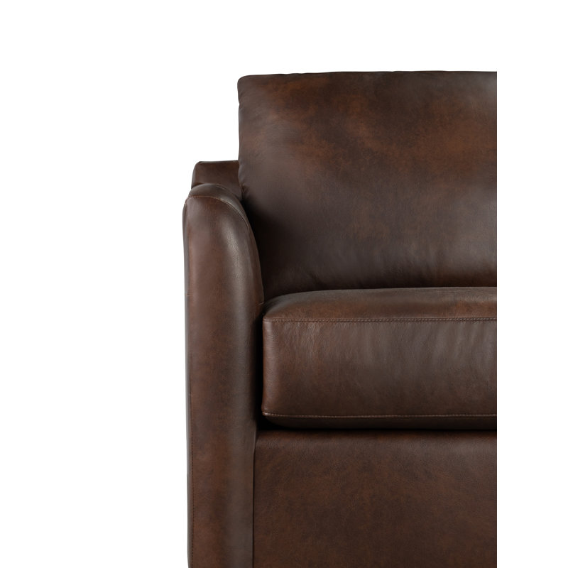 Canapé modulaire en cuir L 88 po Cecelia, Orienté à droite, Cuir véritable caramel Steamboat