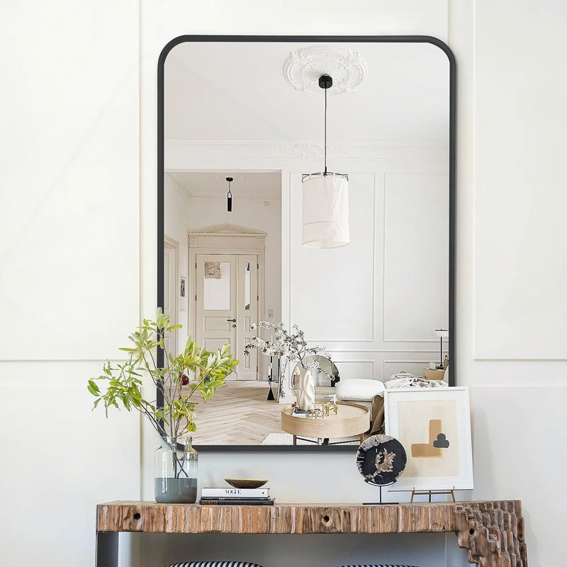 Metal Framed Rectangular Bathrrom Mirror For Wall, Black, 30" x 22"