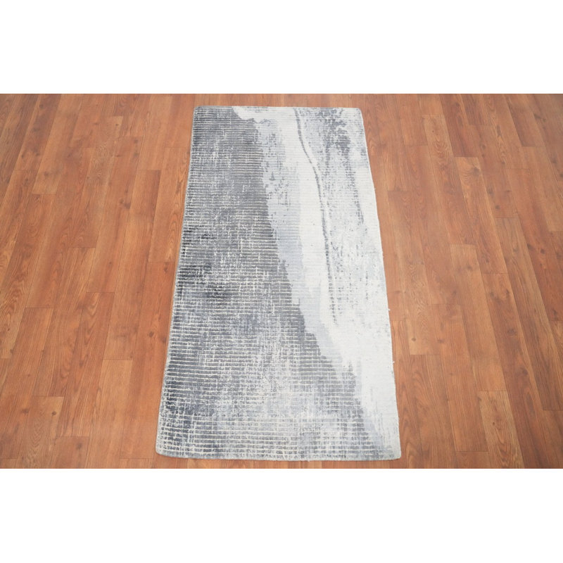 Tapis gris doux et blanc avec motif abstrait moderne 2 x 4