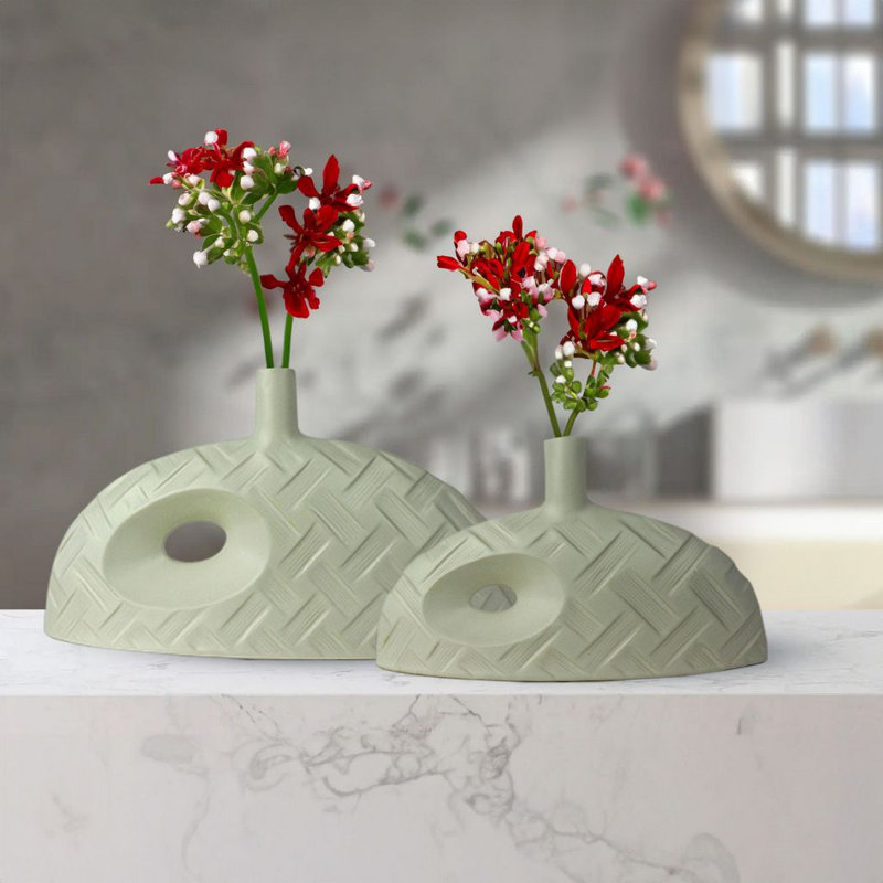 Dezja Ceramic Novelty Medium Table Vase Set, Green, 11" H x 9" W x 16" D
