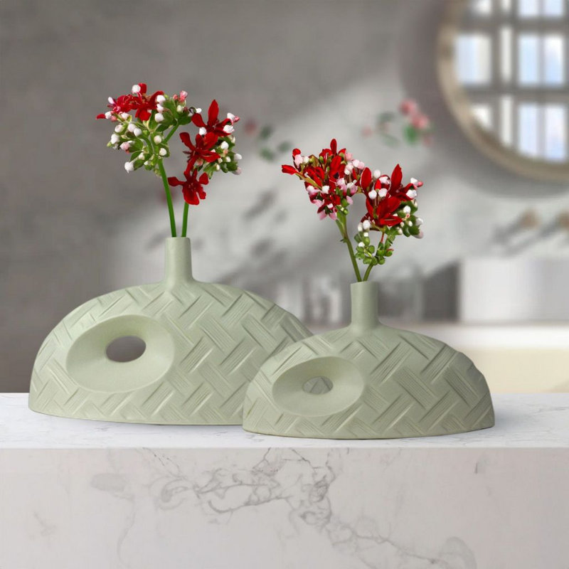 Dezja Ceramic Novelty Medium Table Vase Set, Green, 11" H x 9" W x 16" D