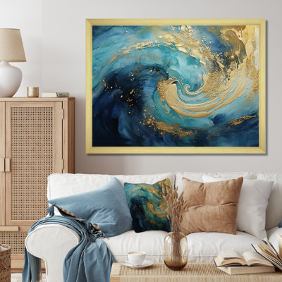 Golden Sapphire Surge IV - Abstract Spirals Wall Art Living Room