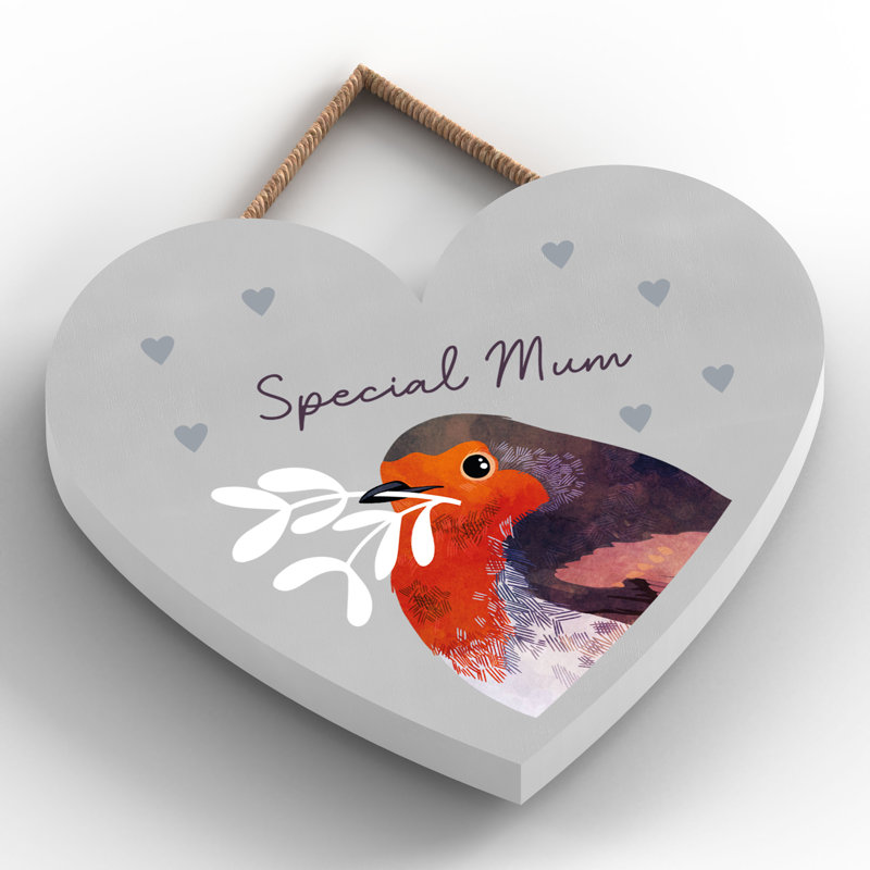 Special Mum Festive Robin Christmas Heart Wooden Plaque Vivid Squid Wholesale Wall Decor