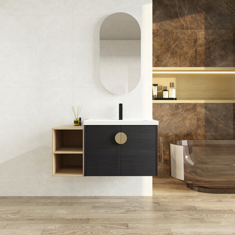 Meuble-lavabo à fermeture en douceur de 40 po avec lavabo et petites tablettes de rangement