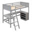 Lit mezzanine simple gris avec tablettes et espace de travail, conception, fabrication en bois de pin, tablette de support de matelas respirante gris, économiseur d'espace polyvalent, cadre, idéal pour étudier le sommeil