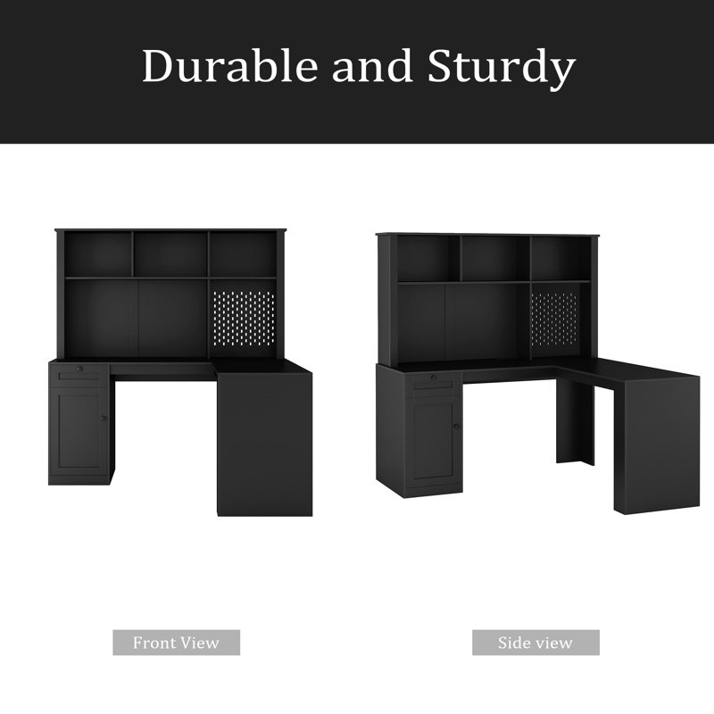 L Shaped Desk With Outlet, Computer Desk With Drawers, Bookshelf & Hutch, Modern Corner Desk, Home Office Desk,L-Shaped Study Table Writing Desk,Corner Gaming Computer Desk With Storage