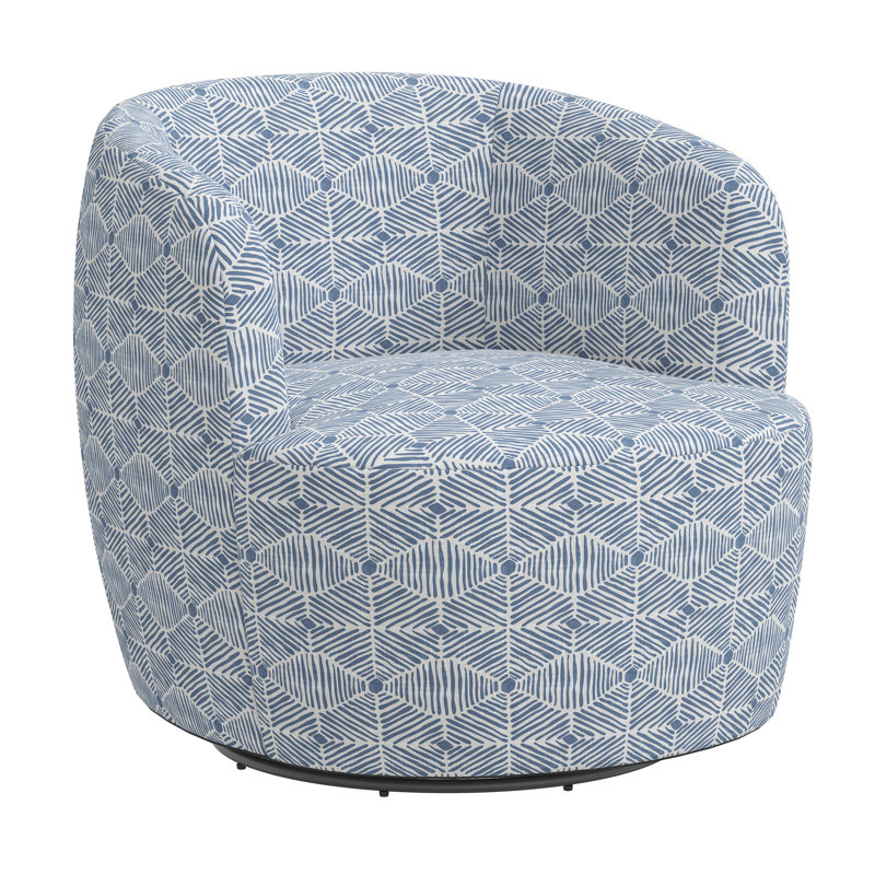 Fauteuil demi-tonneau pivotant Mina, Bleu délavé diamant peint