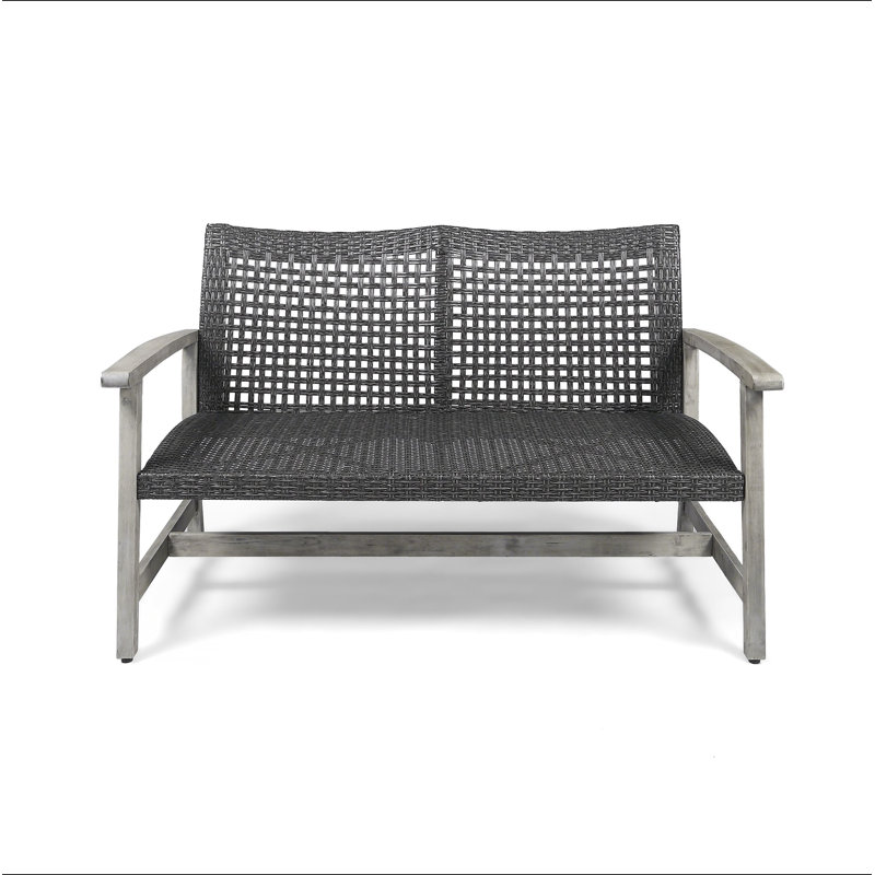 Causeuse en bois et osier Hampton, Gris / Kaki