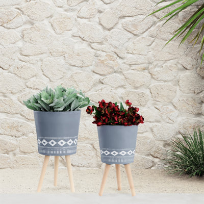 Jardinière en diamant S / 2 10/12 po avec pieds en bois