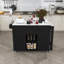 Îlot de cuisine 74,8 po avec table de salle à manger extensible, plateau en placage de marbre et prise de courant intégrée - Chariot de rangement mobile avec 3 tiroirs et armoire, chariot de cuisine roulant pour la salle à manger, noir