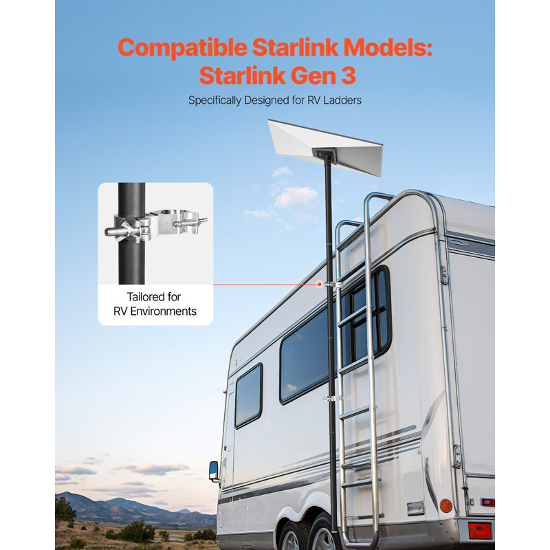 Support pour échelle Star RV RV, ensemble de tuyaux standard Gen 3 à fixation à angle réglable à 360 °, adaptateur pour échelle très longue en acier Starink RV compatible avec Gen3 et V3, facile à assembler, noir