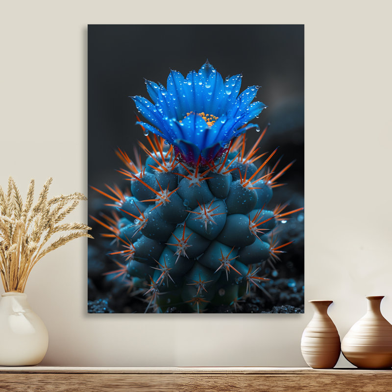 Cactus bleu et noir clair de lune, désert, rêve II - art mural floral cactus, Métal métal, H 32 po x l 16 po x P 1 po