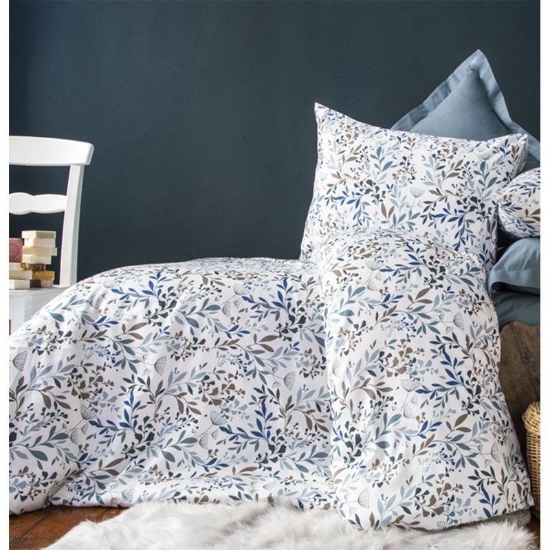 Ensemble de housse de couette 100% coton blanc / bleu / brun Adyant