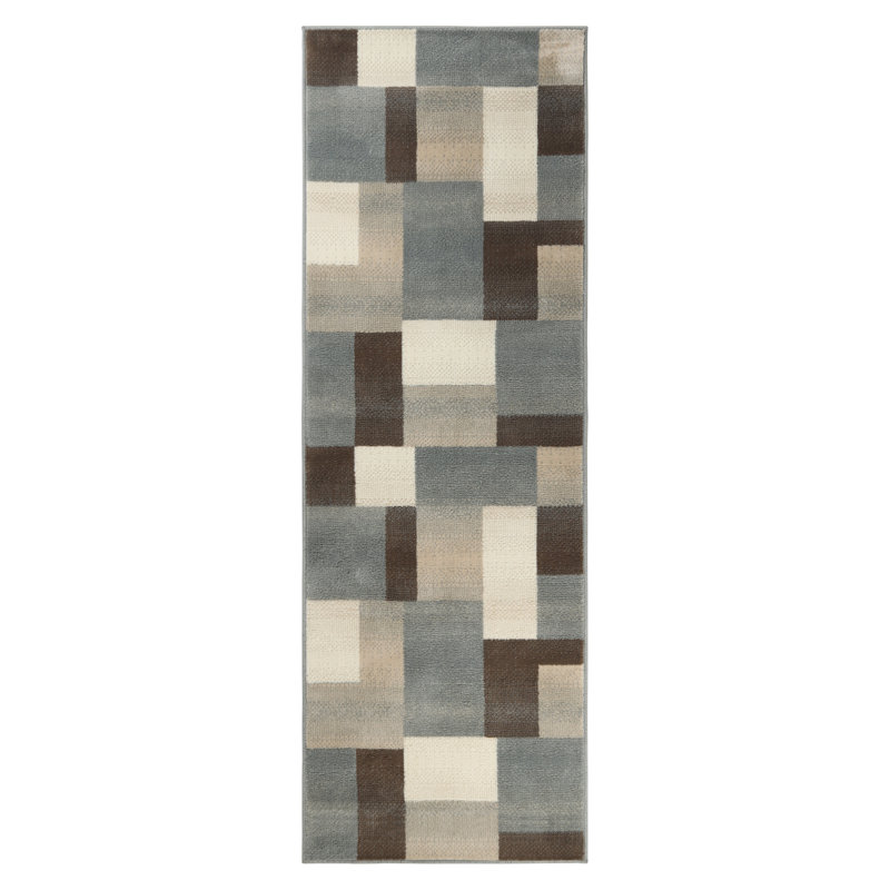 Tapis gris beige en polypropylène avec revers en jute Benne, Tapis de couloir 2 pi 7 po x 8 pi