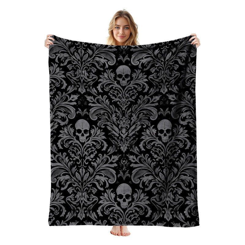 Couverture simple en flanelle JYK Halloween, Gothic Skull Damask