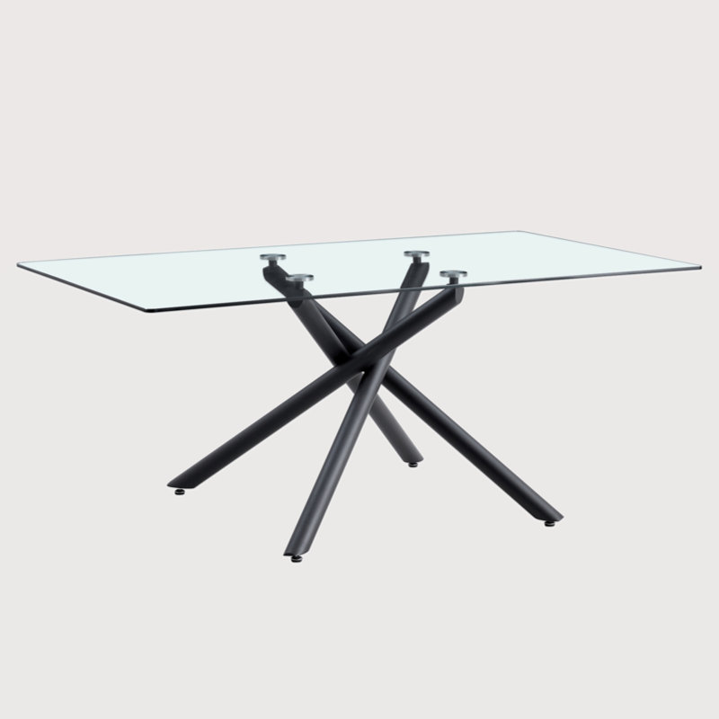 Large Modern Minimalist Rectangular Glass Dining Table with 0.39" Tempered Glass Tabletop and Chrome Metal Legs, for Kitchen Dining Living Meeting Room Banquet hall