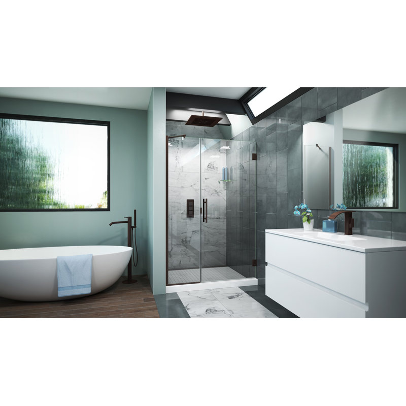 Porte de douche à charnière sans cadre 45" x 72" avec bouclier invisible par clean-x Scottsdale, Bronze huilé
