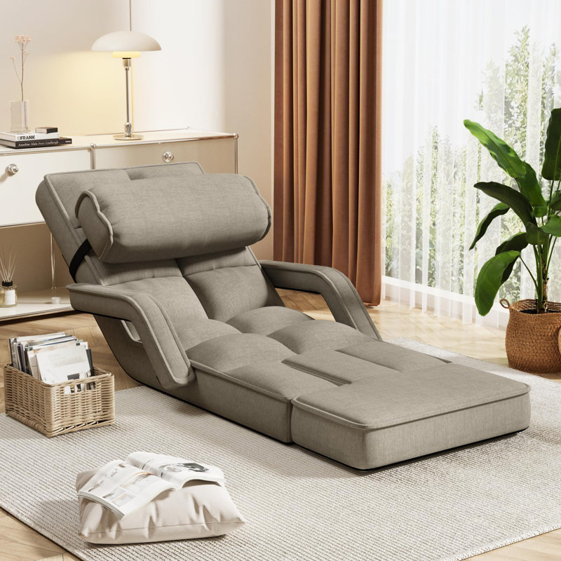 Floor Chair Adjustable Folding Lazy Accent Chairs Bed With Armrests, Beige