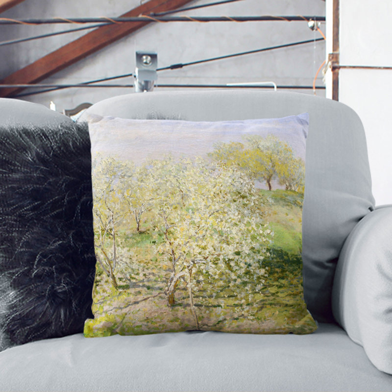 Spring Fruit Trees in Bloom Scatter Cushion, 40cm H x 40cm W x 15cm D, Stone