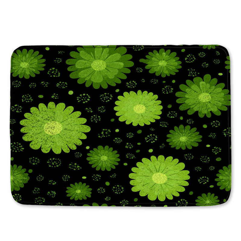 Tapis de bain fleurs, Simple - L 21 po x l 34 po, Motif floral vert