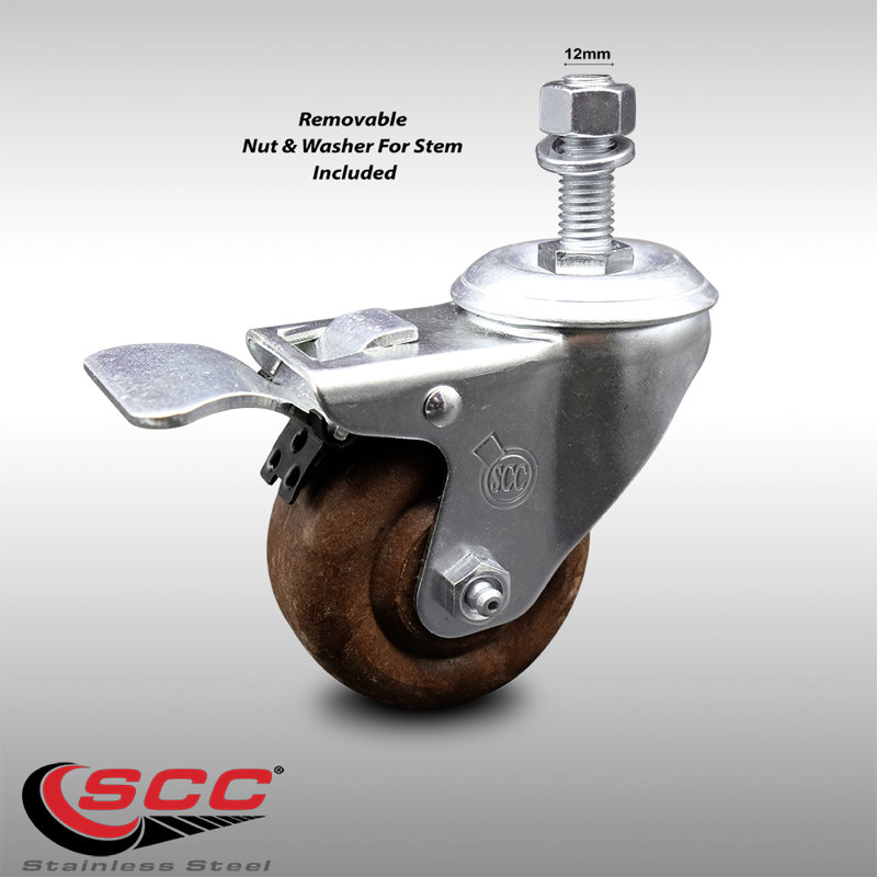 3 Inch SS High Temp Glass Filled Nylon 12mm Stem Caster Total Lock Brake SCC