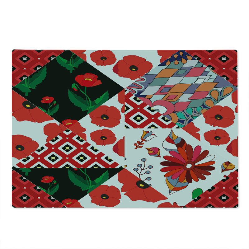 Ambesonne Retro Cutting Board Large Size Slavic Patchwork Poppy Multicolor
