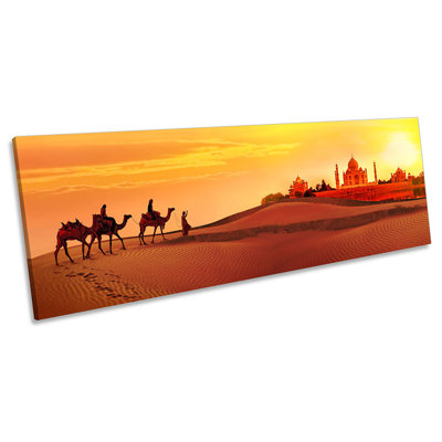 Taj Mahal Sunset Desert - Wrapped Canvas Panoramic Print