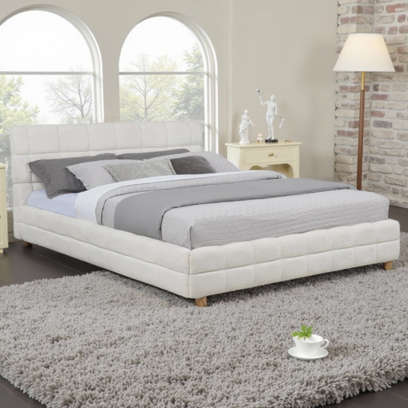 Lit plateforme tapissier Modern, Blanc