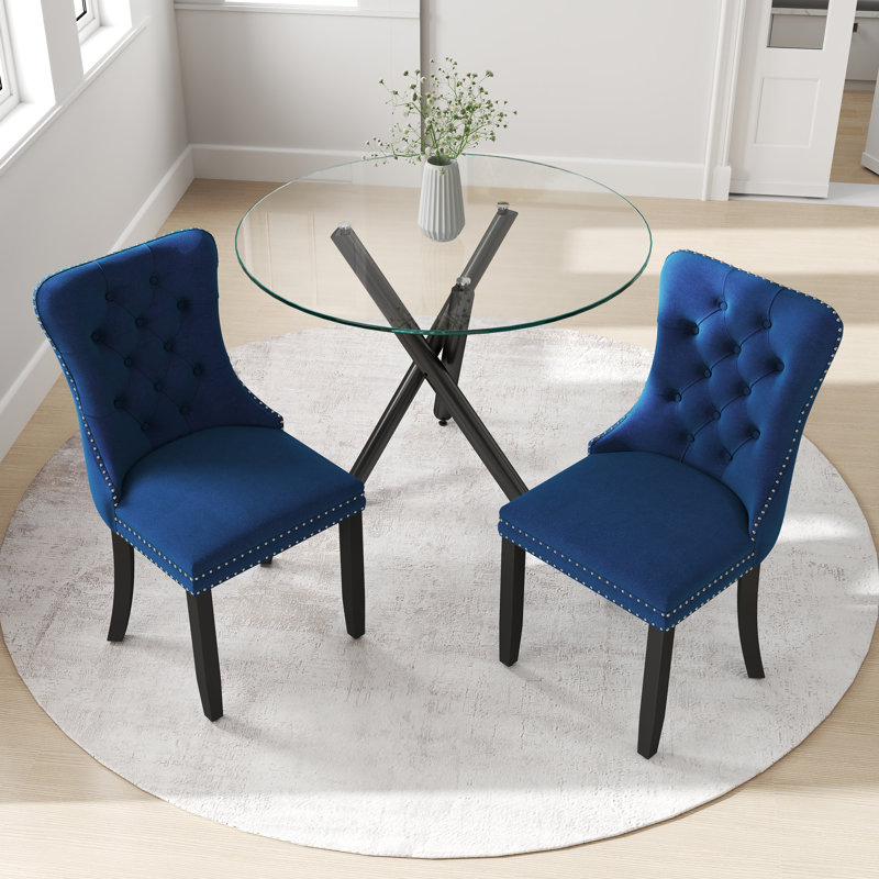 Ensemble de table ronde en verre, Bleu, 3