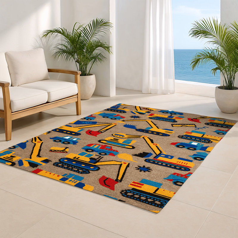 Transportation Beige Indoor and Outdoor Area Rug, Rectangle 2' x 3'