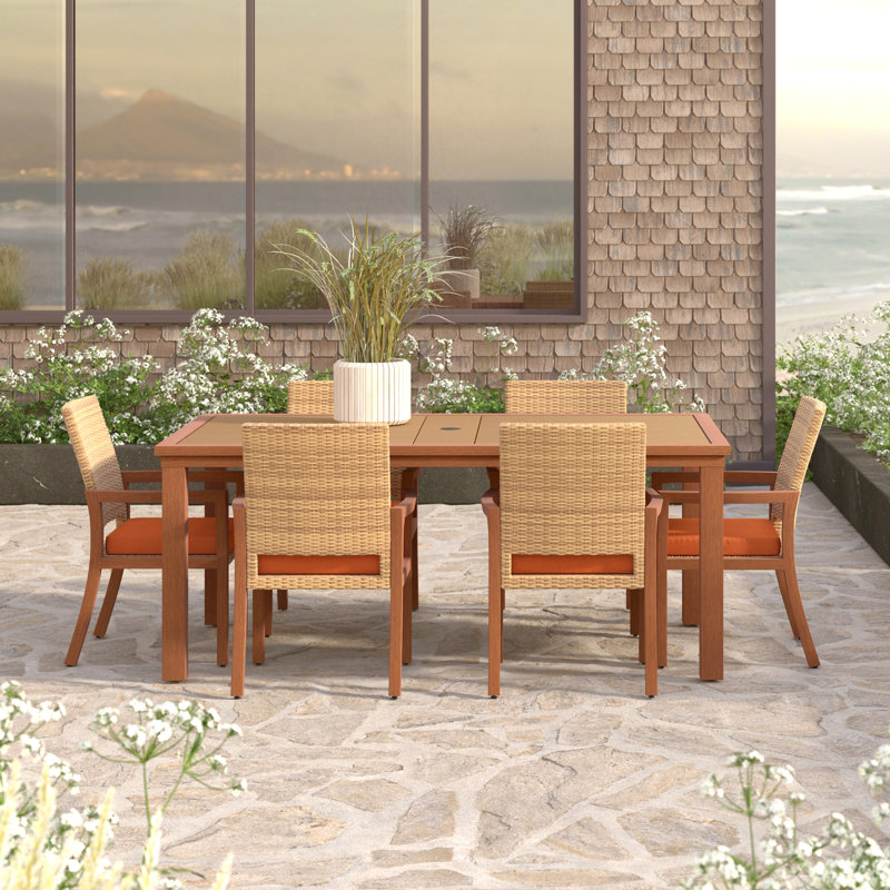 Milana 7 Piece Dining Set, Spectrum Cayenne Sunbrella® Plainweave