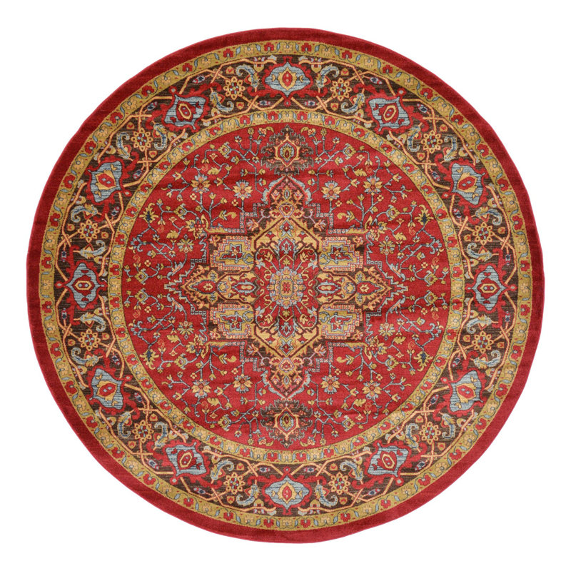 Tapis rouge tissé à la machine Eesi, Rond 8 pi