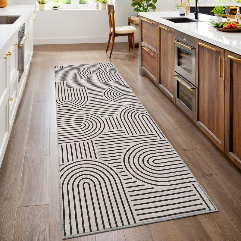 Modern Abstract Runner 2.5x10 Hallway Runner Rug Non Slip Machine Washable Foldable Carpet Stripe Accent Mat for Stairs Entryway Light Camel