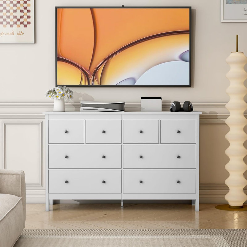 Modern White 50" 8-Drawer Bedroom Dresser