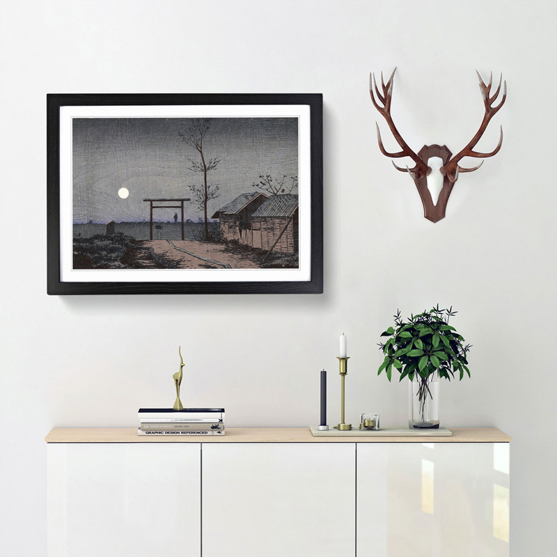 Moon in the Sky by Kobayashi Kiyochika - Picture Frame Painting Print, 27cm H x 36cm W x 2cm D, Black Framed