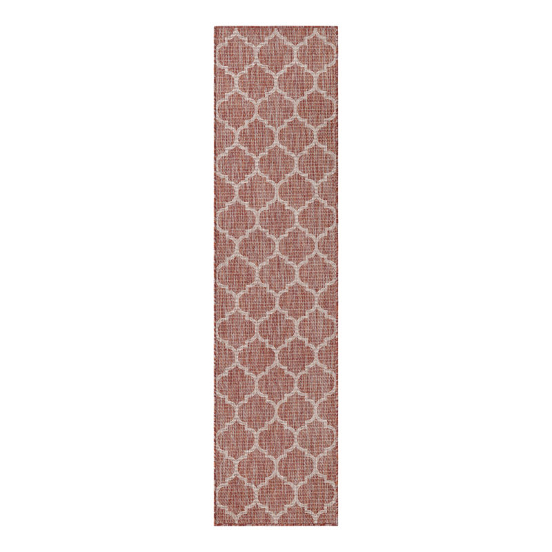 Tapis intérieur / extérieur géométrique rouge rouille, Tapis de couloir 2 pi x 8 pi