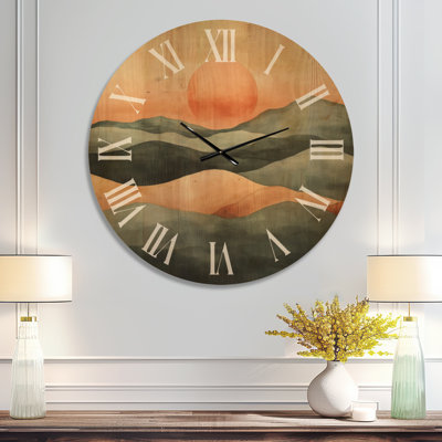 Extra Large Desert Wall Clock – Burnt Sage Horizon, Printed on Wood