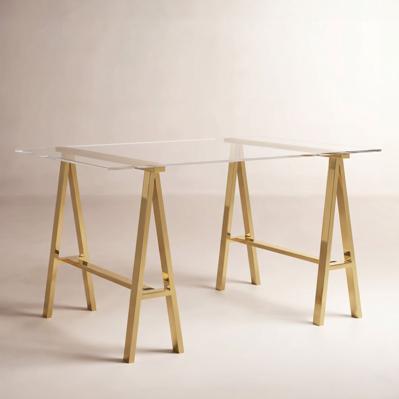 Dita Glass Top Metal Base Dining Table, 71W x 36D x 30H, Gold
