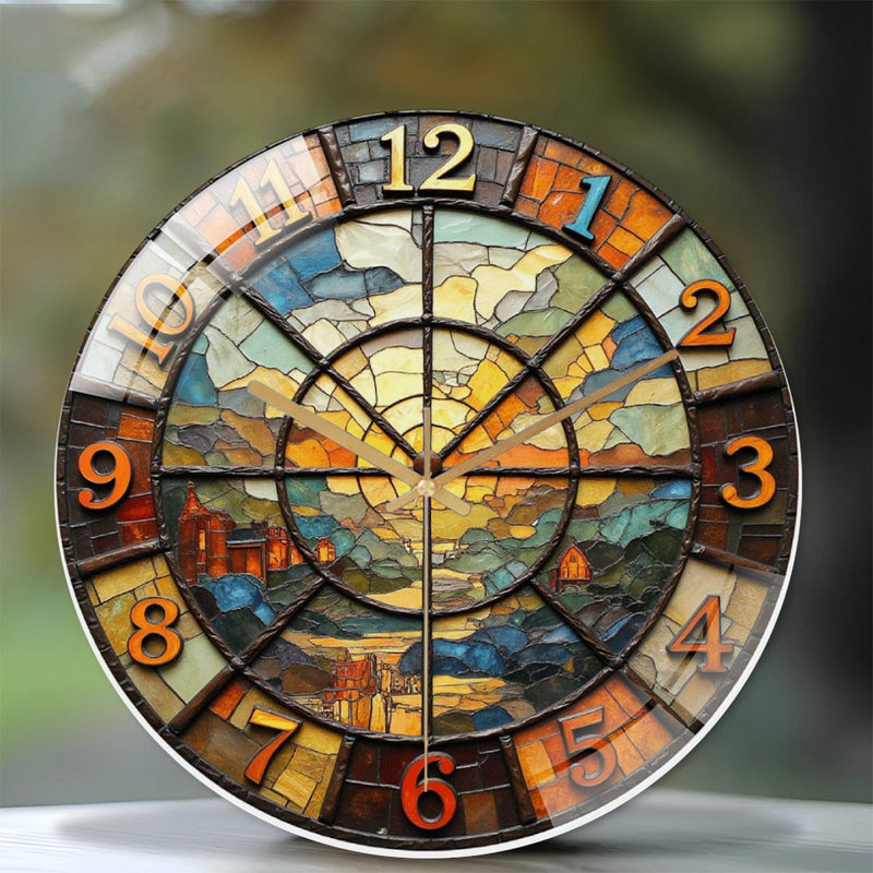 Stained Glass Wall Clock with Elegant Design And Artistic Touch Art - 12'' Modern Glass Wall Clock