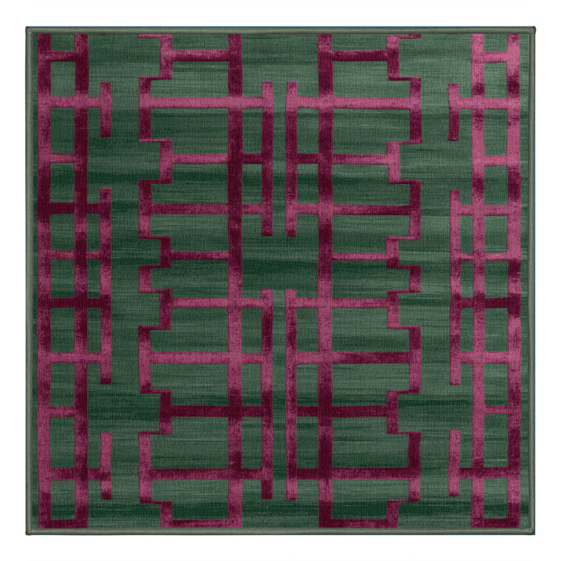 Machine Washable Trellis Green Area Rug, Square 8'