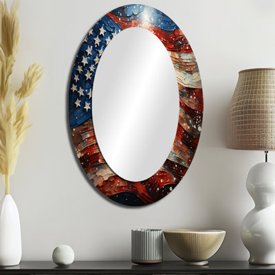 Flag American Flag IV - Abstract Oval Decorative Mirror On Metal