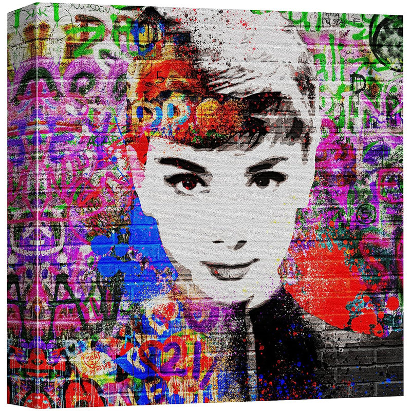 Brique Audrey Hepburn sur toile, art audacieux, H 12 po x l 12 po x P 1,5 po