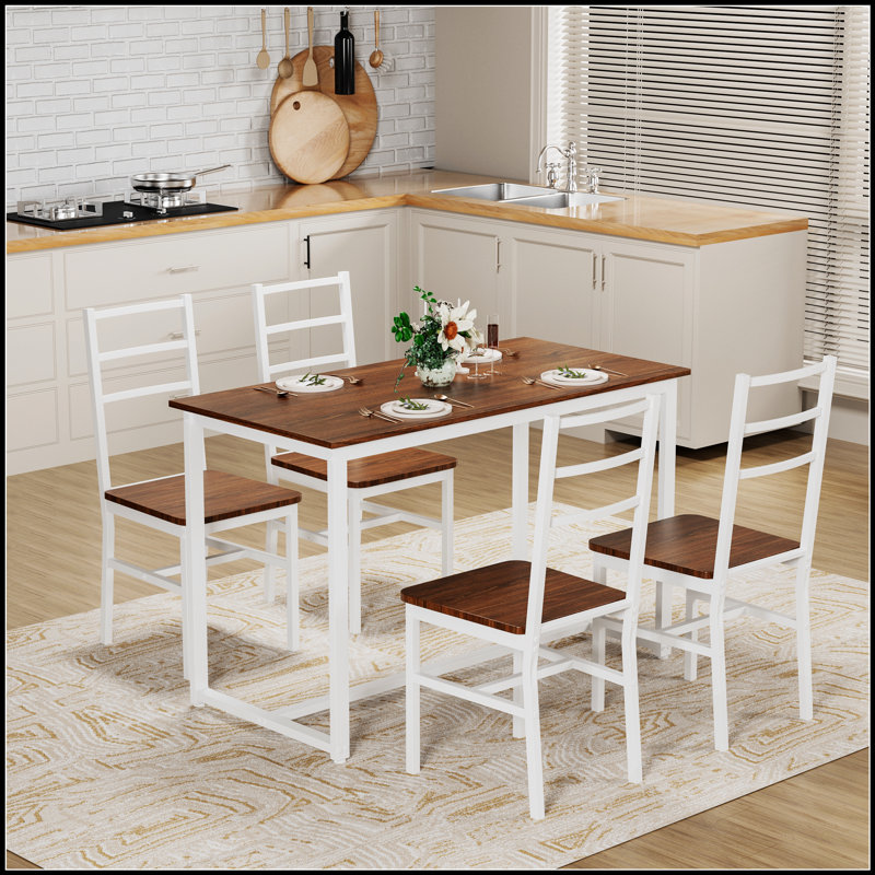 Ensemble de table de salle à manger moderne en bois 5 pièces, design compact pour les petites cuisines et les salles à manger, confortable et élégant