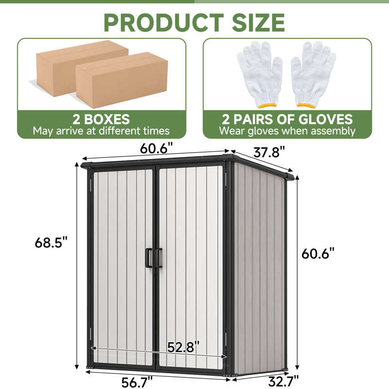 5 pi L 3 pi. D Abri de rangement extérieur en résine horizontale, Beige