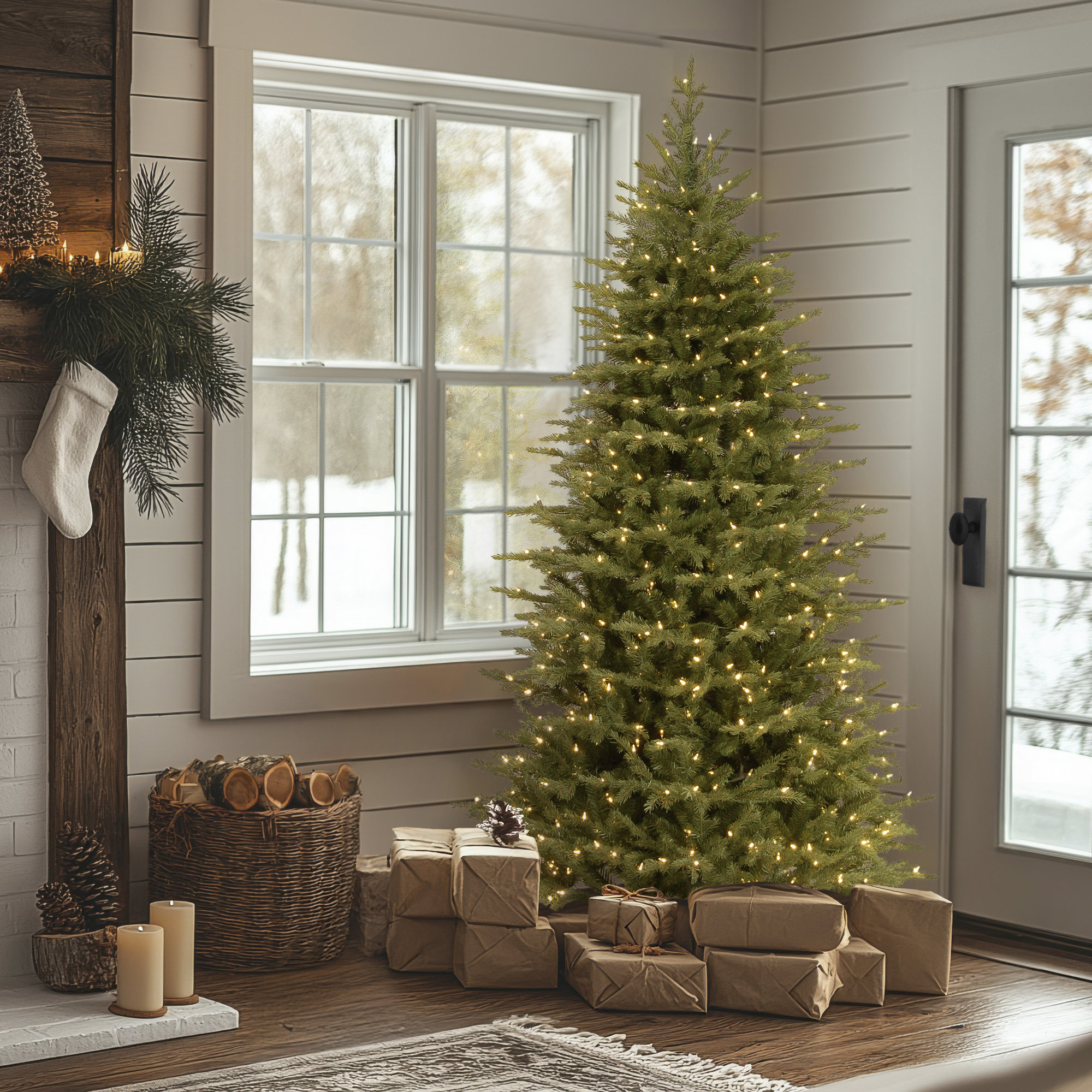  Nordic Spruce Slim Tree with Clear Lights, 90" H