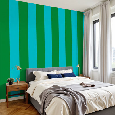 Peel and Stick Wallpaper Bold Stripes Teal Green Abstract Wall Murals 100"H x 144"W Removable PVC Wall Paper Self-Adhesive Wall Decor for Bedroom Living Room Home Office
