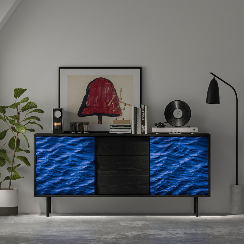 Buffet simple de style sud-est asiatique rétro, H 33,07 po x l 72,44 po x P 15,75 po