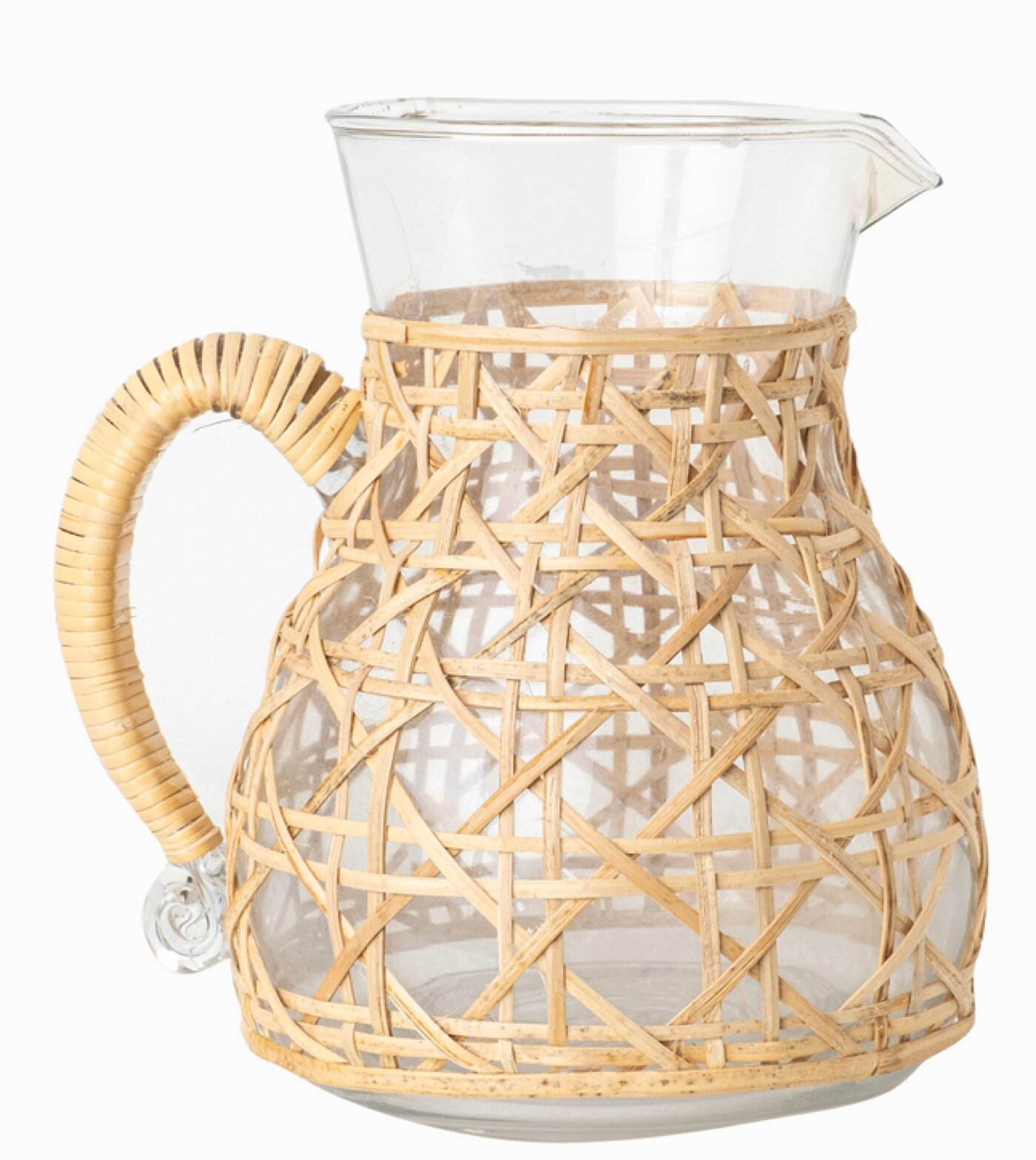 Wicker and Glass Juice Pitcher and Glass Set