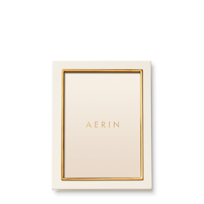 Cream Leather Picture Frame with Gold Detailing